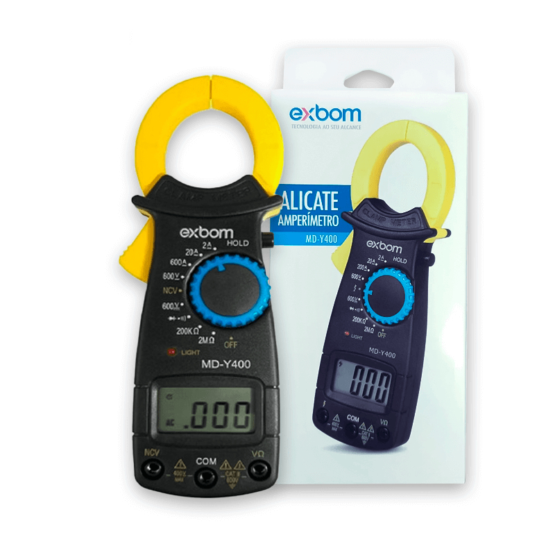 Alicate amperímetro e multimitro digital Exbom MDY400 200A Multiteste Tela Lcd eletreca profissional