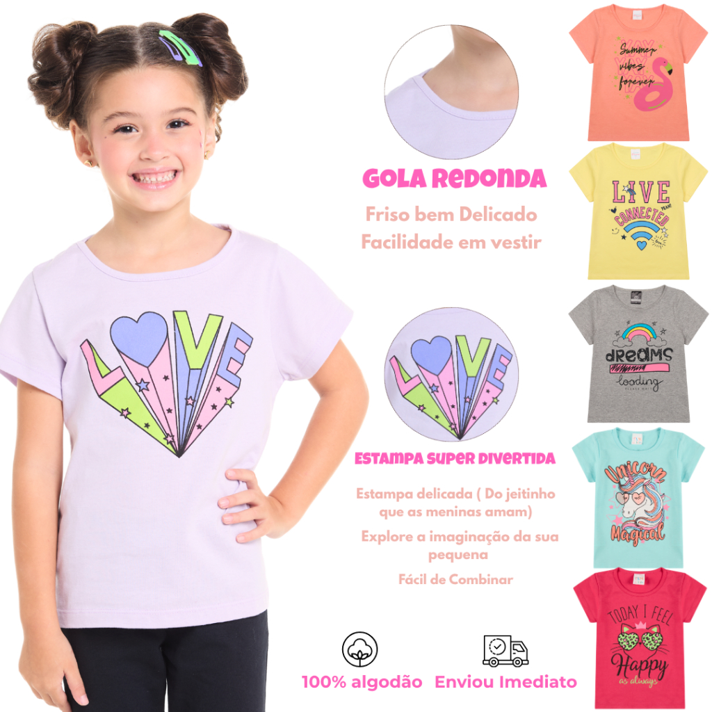 Kit 4 Camisetas Infantil Manga Curta em Meia Malha 100% Algodão 2 ao 8 anos em Oferta na Shopee