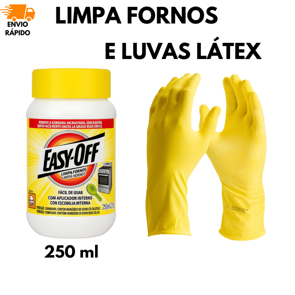 Kit Limpa Fornos Easy Off 250 mL+ Luva De Látex Amarela Poder Desengordurante E Proteção Das Mãos em Oferta na Shopee