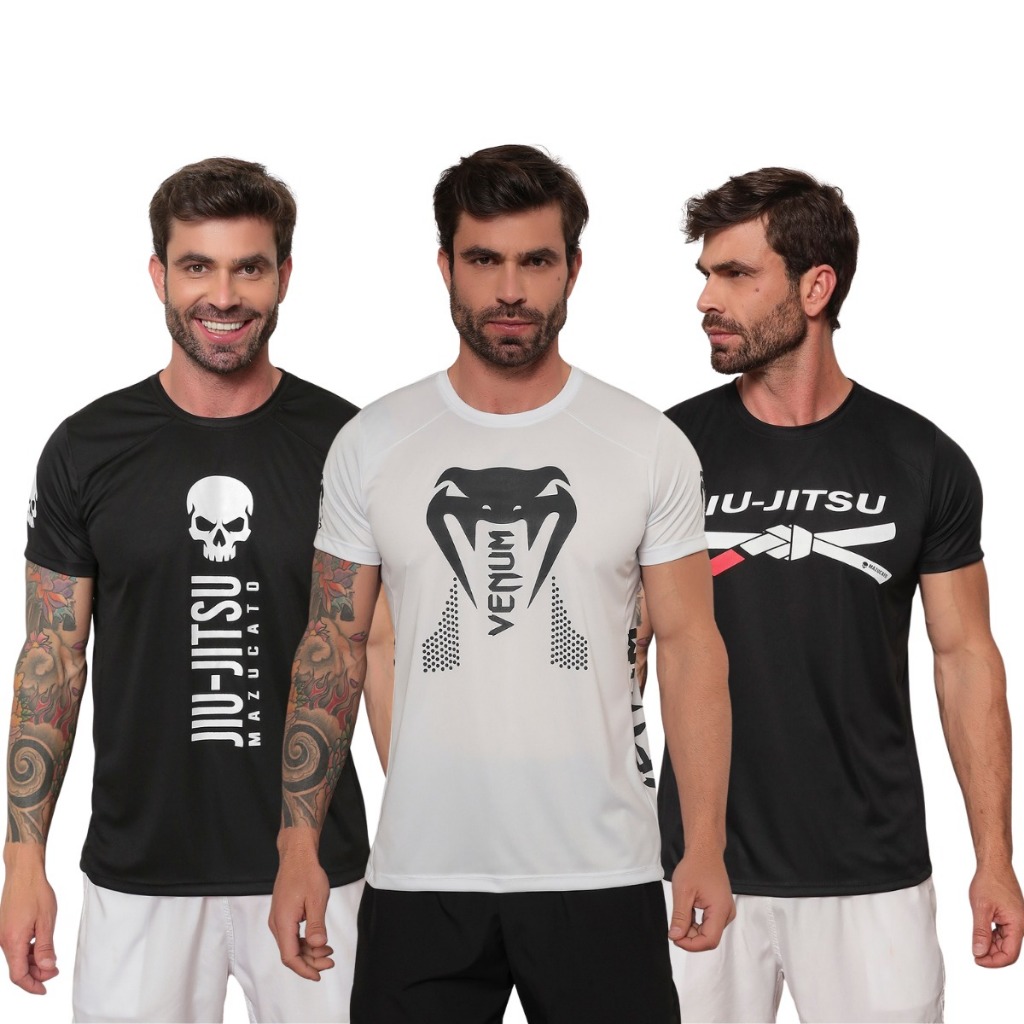 KIT 3 CAMISETAS MASCULINA ACADEMIA FIT MALHA ESPORTIVA CAMISA MASCULINO DRY FIT MUSCULAÇÃO LUTA UFC MMA