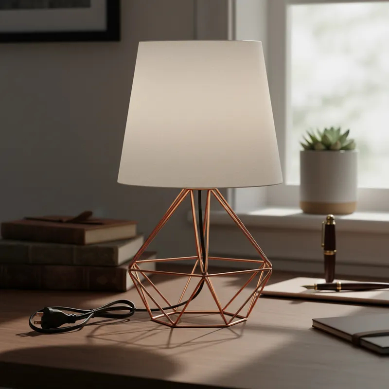 Abajur Luminária Mesa Base Diamante Aramado Cúpula Tecido Escritório Quarto