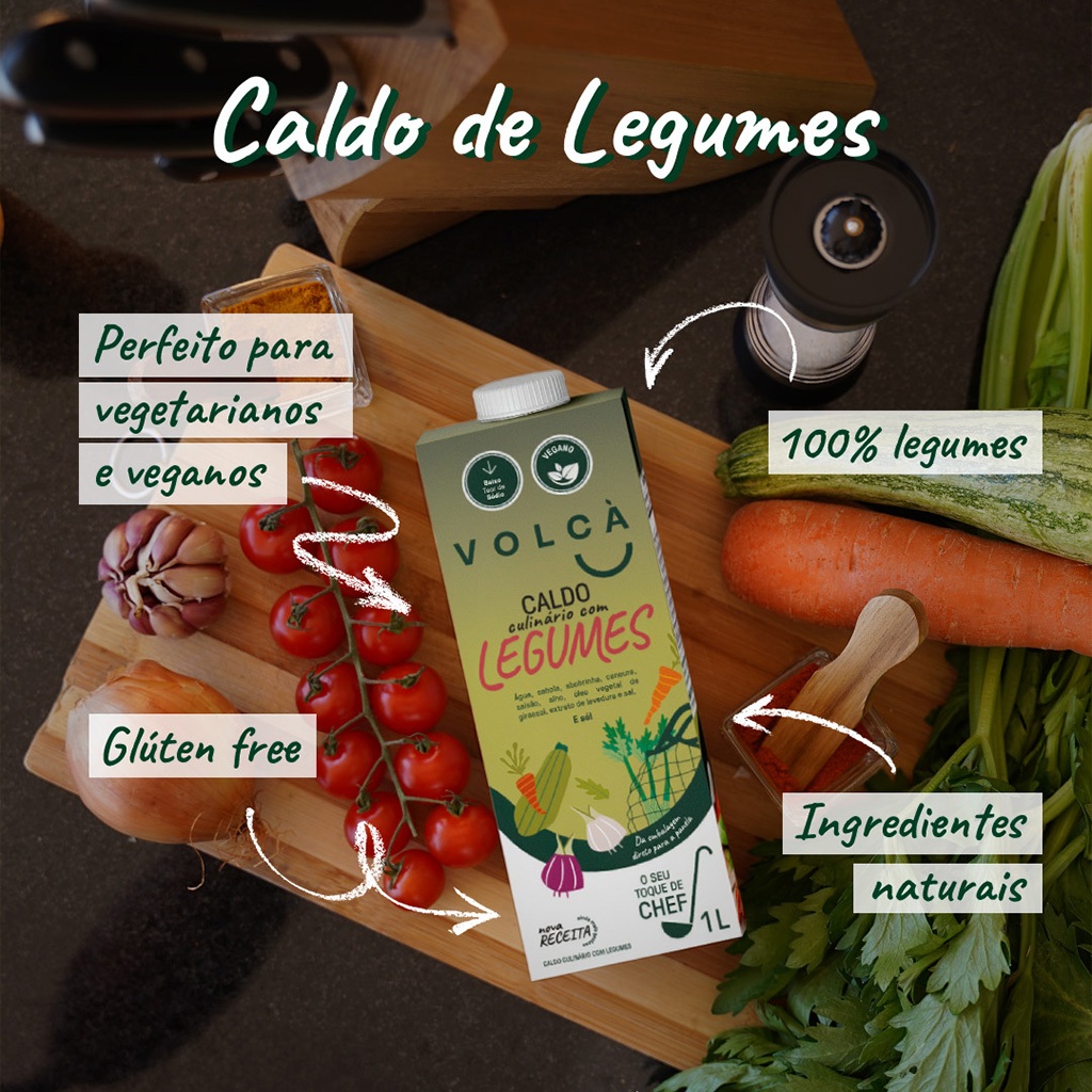 Caldo de Legumes Volcà 1L | Natural | Vegano | Para Risotos Sopas e Molhos