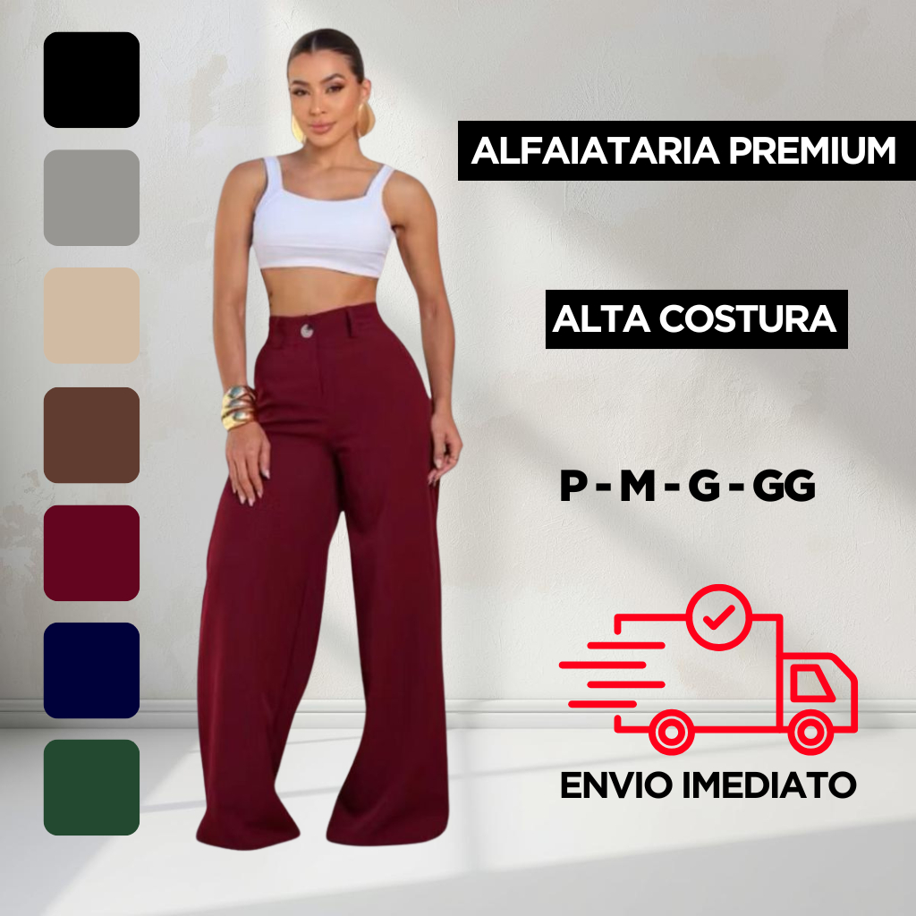 Calça Pantalona Wide Leg Alfaiataria Feminina Cintura Alta Elegante e Confortável Moda Social e Casual Tamanhos P ao GG