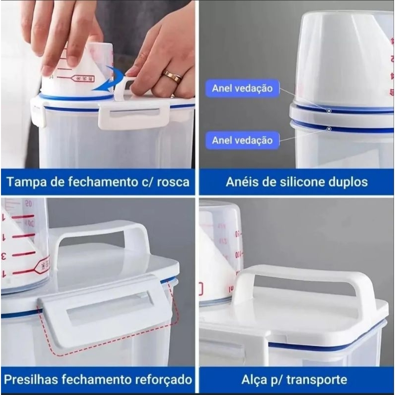 kit com 2 Pote Hermético com Copo Medidor Bico Dosador Para Mantimentos de Cozinha e Lavanderia Multiuso - Clink