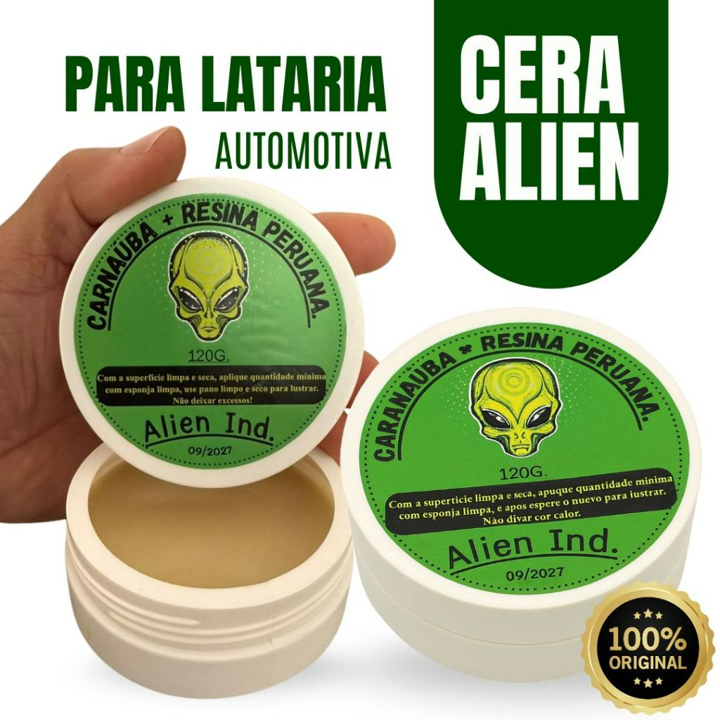 Cera Alien Ind Automotiva Carnauba Espelhamento Cerâmico Polimento Tira Riscos Repele Água 120g em Oferta na Shopee