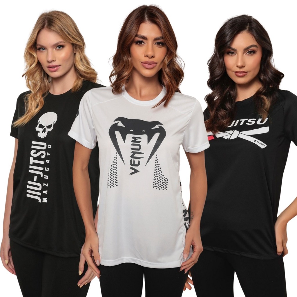 Kit 3 Camisetas Feminina DryFit Academia Treino Corrida Esportes Caminhada Poliéster Proteção UV+50
