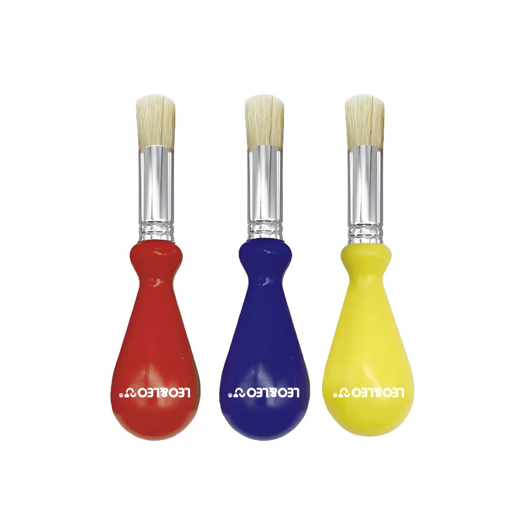Kit com 3 Pincel com pega ergonômico ponta redonda color joy Leo&Leo