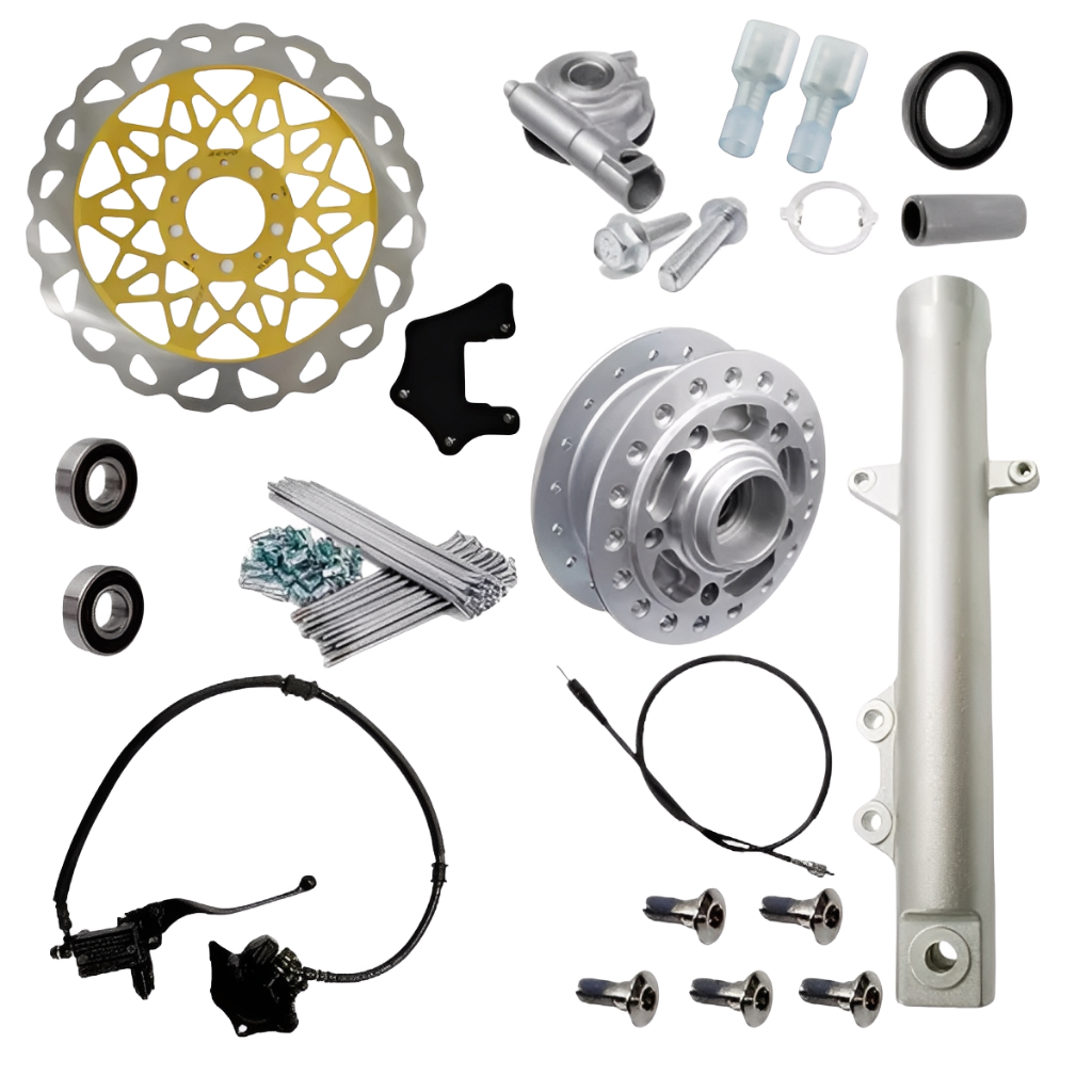 Kit Sistema Freio A Disco Dianteiro Titan150 2004 A 2008 Cubo Raio Inox Discão 290mm Prata Stilo