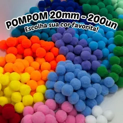 Pompom 20mm Várias Cores Kit com 200 Unidades para Artesanato e Decoração