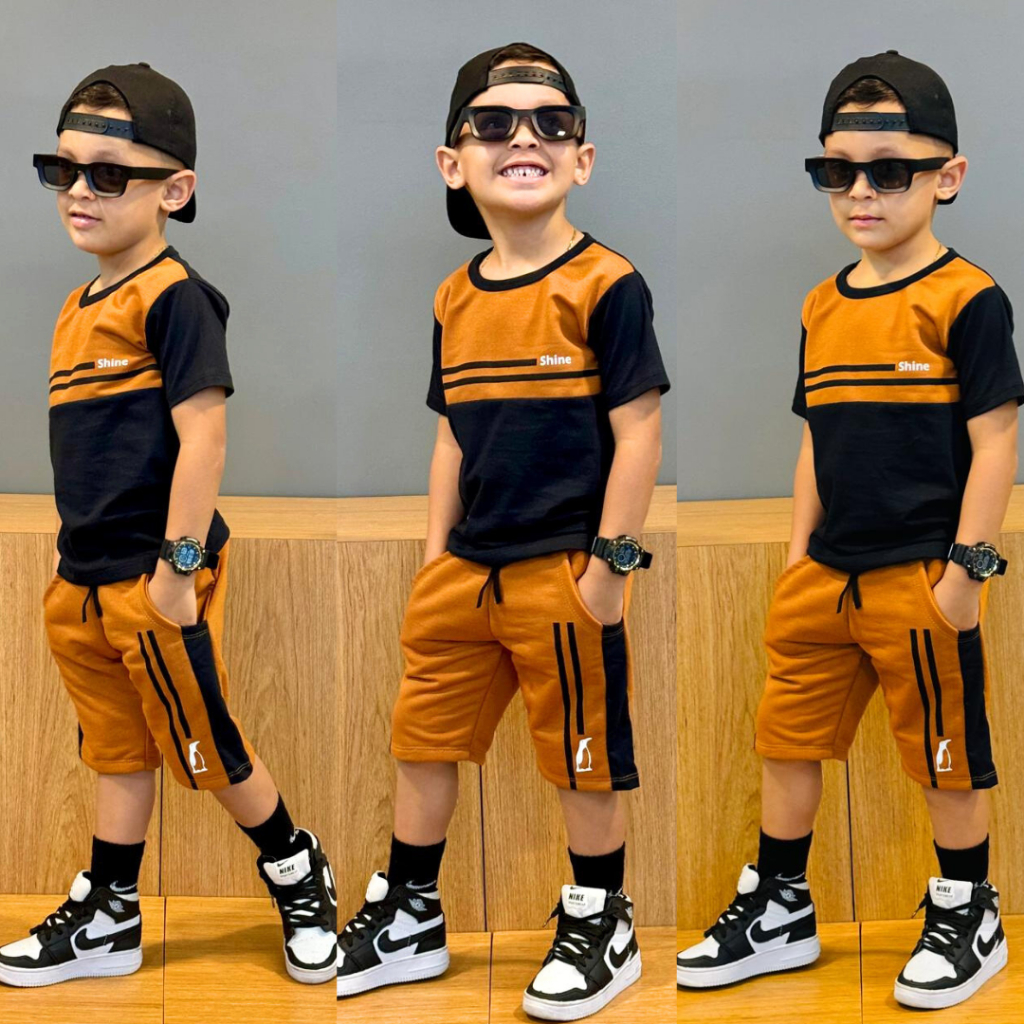 Conjunto Infantil Juvenil Menino Blusa + Bermuda Lançamento do 2 ao 14 anos