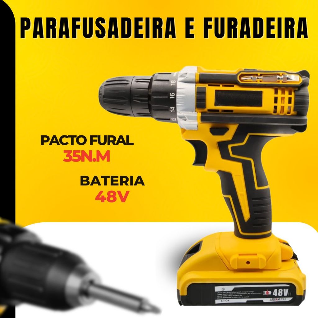 Furadeira Parafusadeira Sem Fio 48V com Baterias e Maleta Completo — foto 6