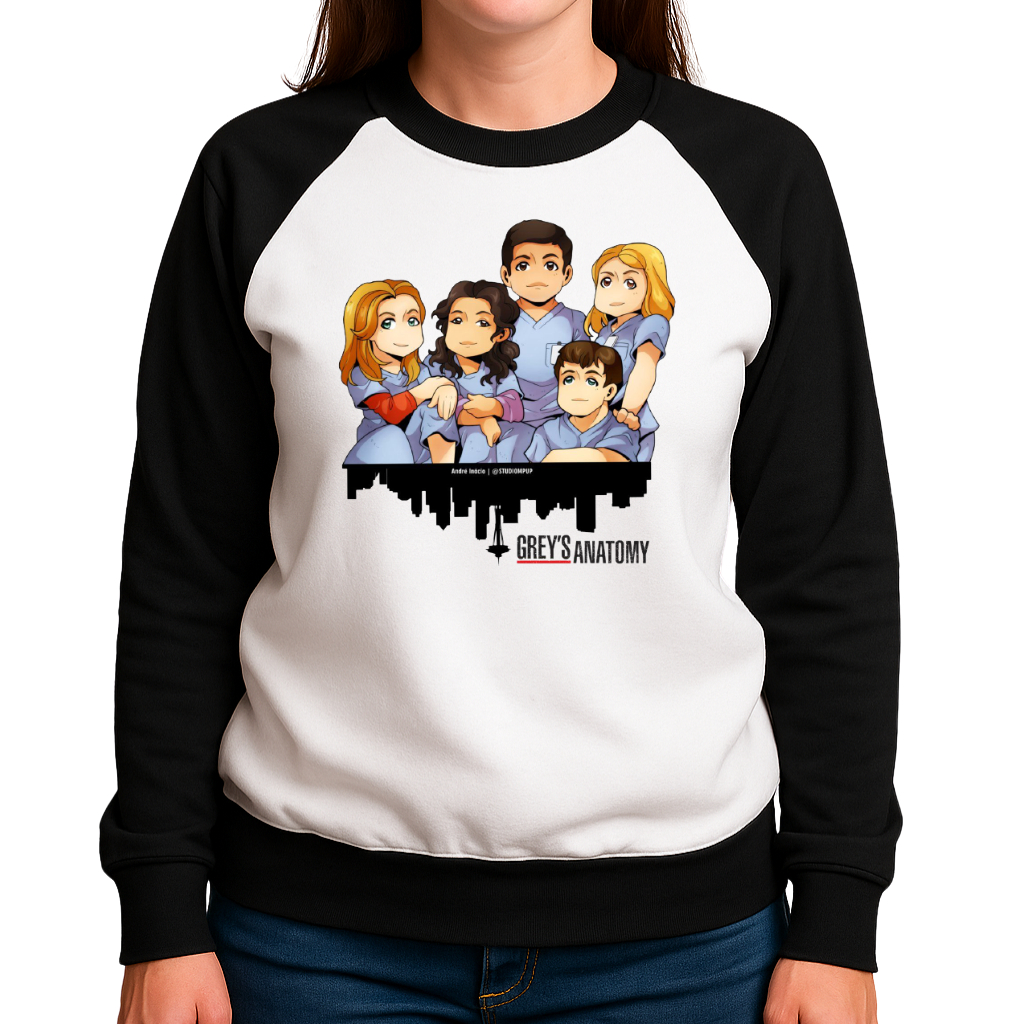 Blusa Turma de Greys Anatomy - Moletom Feminino Raglan