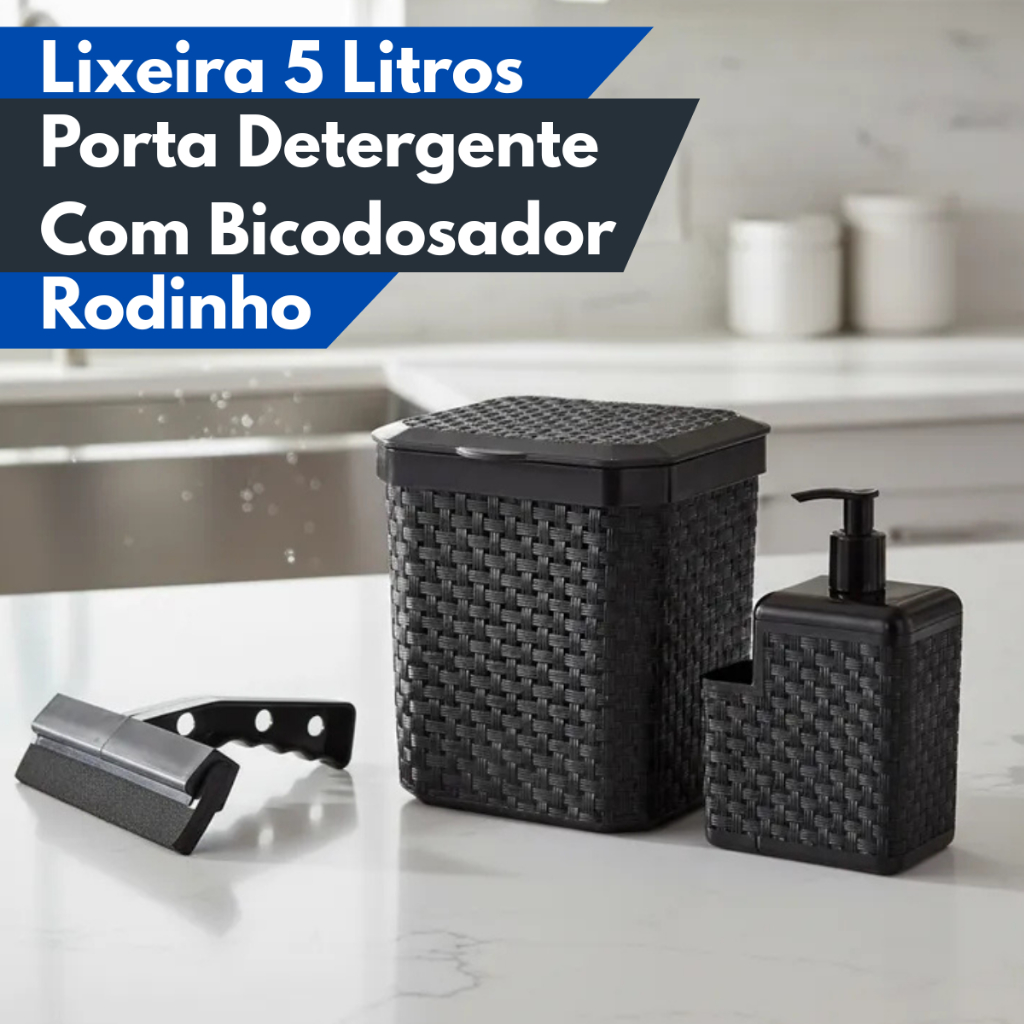 Kit Completo Para Cozinha Com Rodinho De Pia Porta Detergente Lixeira de 5 Litros em Oferta na Shopee