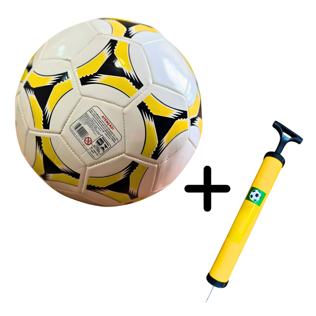 Bola Futebol Campo Tamanho 5 Oficial + Bomba Encher Esportiva Treino Jogo Grama Sintética e Natural