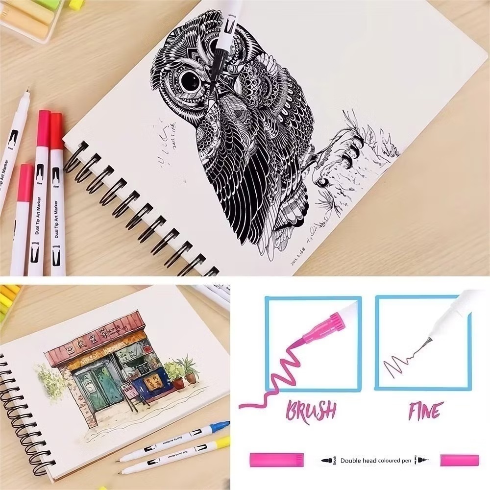 Kit 24/36/48/60 Canetas 2 em 1 Brush e Ponta Fina p/ Lettering, Desenho e Colorir Dual Pen — imagem 2 de 2