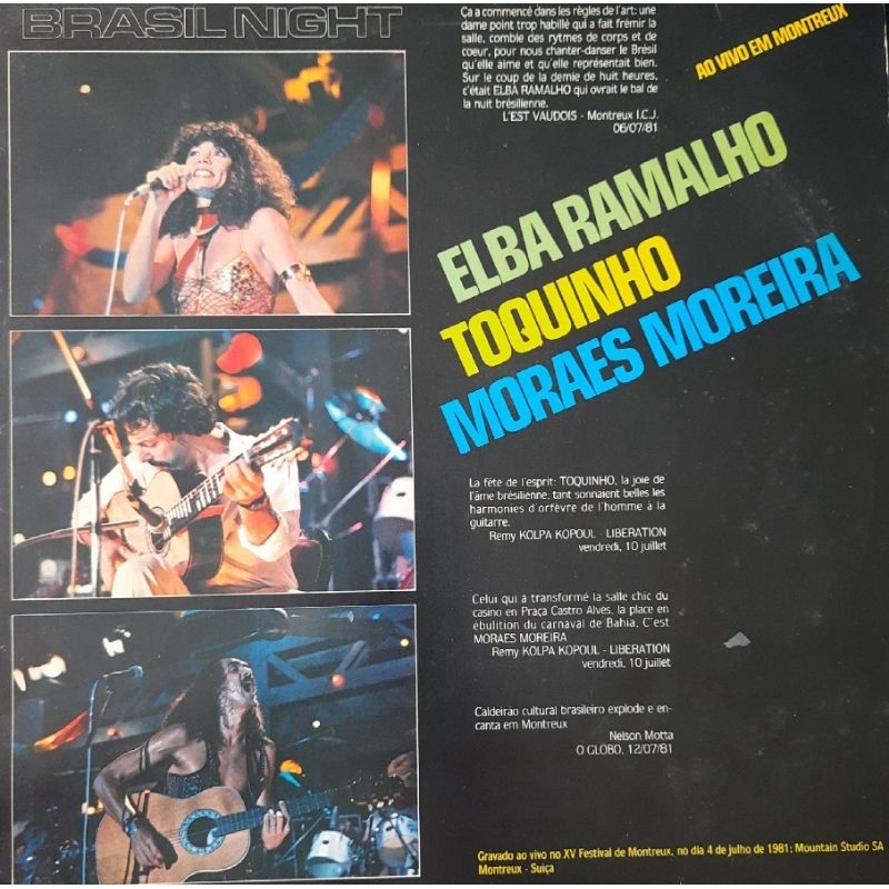LP - Brasil Night - Ao Vivo em Montreux - Elba Ramalho, Toquinho e Moraes Moreira
