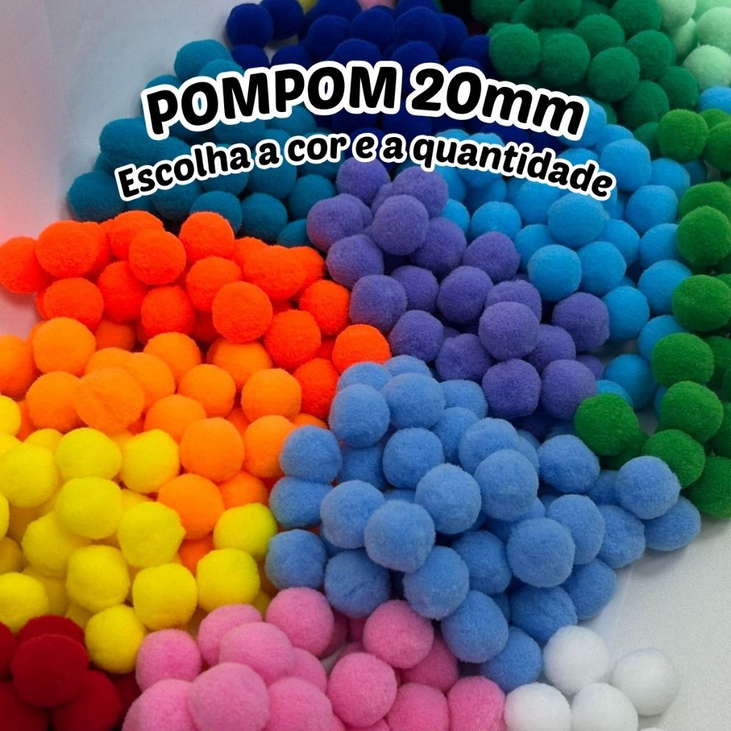 Pompom 20mm Várias Cores Kit até 500 Unidades para Artesanato e Decoração em Oferta na Shopee