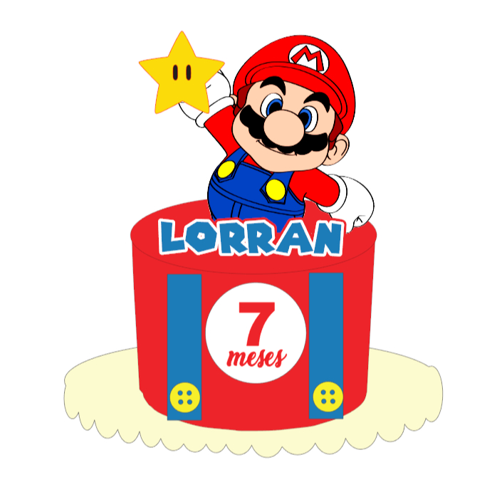 Topo Topper de Bolo Personalizado Super Mário Bross Mesverário Aniversário