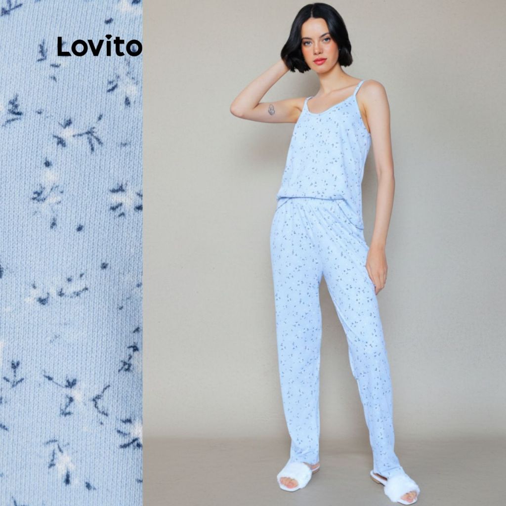 Lovito Conjunto de Pijama Top e Calca Longa Feminino com Estampa Floral LB1011BRL1041