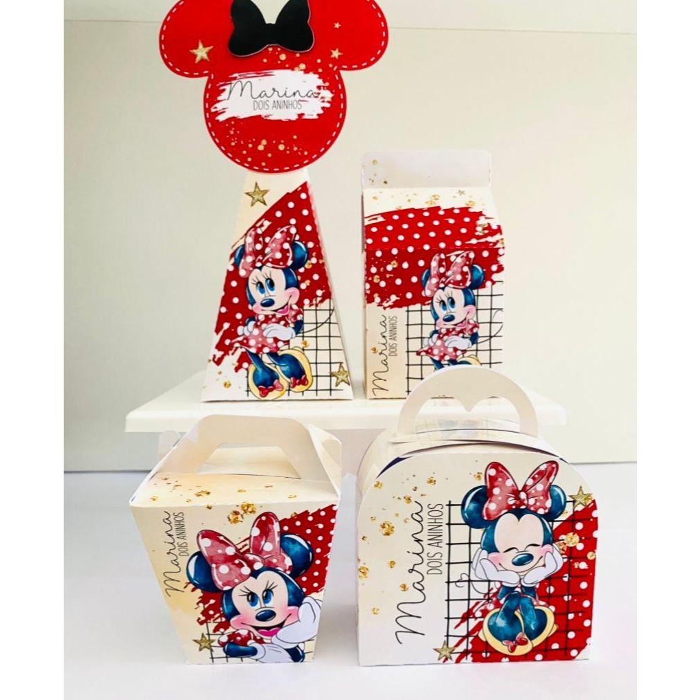 Lembrancinhas Personalizadas - Minnie Vermelho - Kit Pegue e Monte - Caixinhas Personalizadas - Aniversário