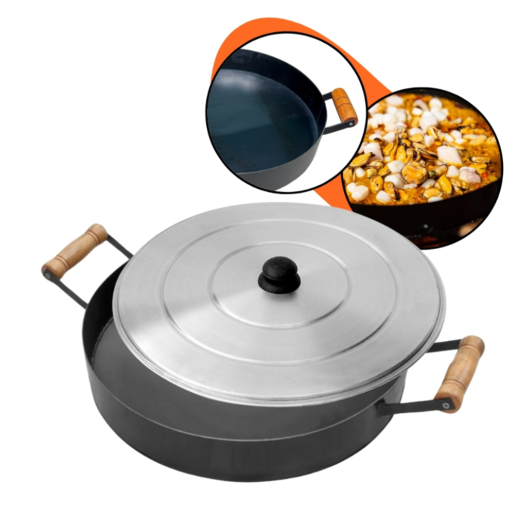 Disco Tacho Tampa Entrevero Lareira Churrasco Cozinhar 40cm Panela Redonda Tipo Arado Trator Médio Paella com Borda Alça