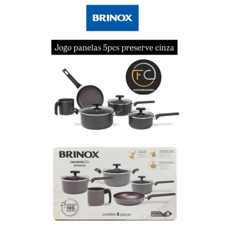 Conjunto de Panelas Brinox Ceramic Life Preserve | 7 Peças | Antiaderente Cerâmico | Panela, Caçarola, Frigideira, Grill