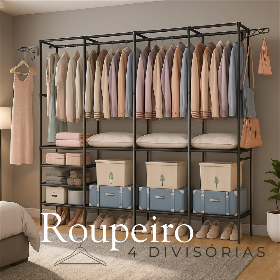 Roupeiro Guarda Roupa Portatil Cabideiro Arara Para Roupa Sapateira Organizador Multiuso Armário