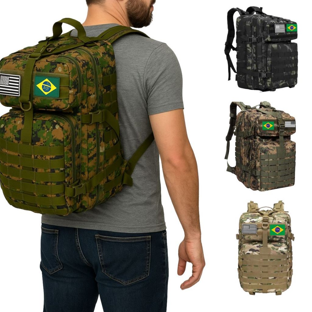 Mochila Tática Militar Premium 50L Alta resistência, grande capacidade e design robusto Perfeita para viagens, acampamen