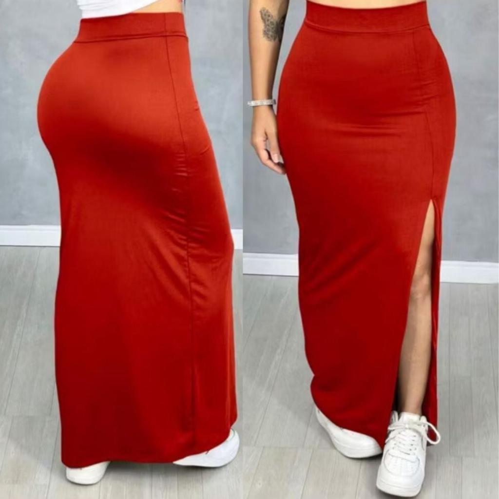 Saia Longa Feminina Fenda Lateral Tendência Moda Verão Confortável Estilosa Cintura Alta Elegante