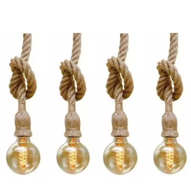 Kit 4 Luminaria Pendente Corda Retro Rústico Marrom Vintage Infinity em Oferta na Shopee