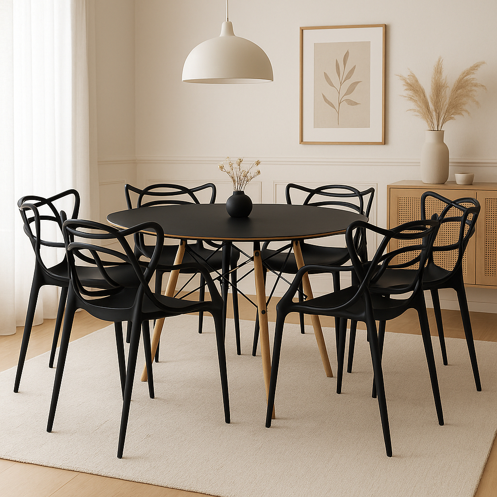 Conjunto Mesa Eames 110cm + 6 Cadeiras Allegra Empilhável Inmetro Sala Cozinha Jantar - La Mobilia em Oferta na Shopee