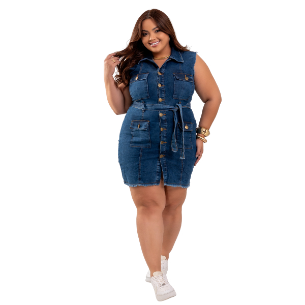 Vestido Jeans Plus SIze Feminino com Elastano Estica em Oferta na Shopee