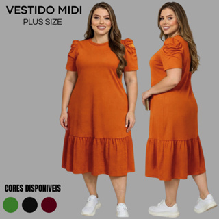 Vestido Feminino Plus Size Algodão G1 Midi Evangélico Manga Bufante Elegante Confortável Casual em Oferta na Shopee