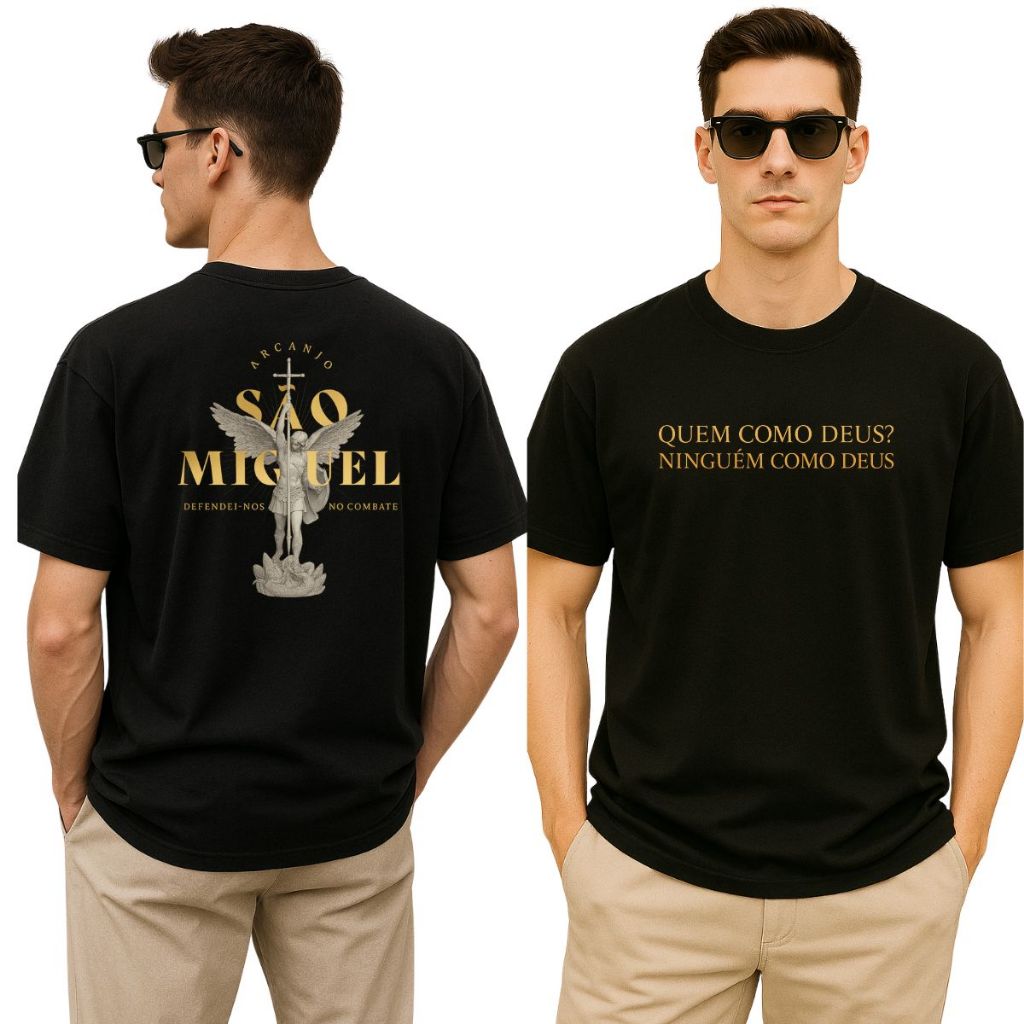 Camiseta Estampada Masculina Católica Anjo São Miguel Arcanjo Devoção Estilosa Básica