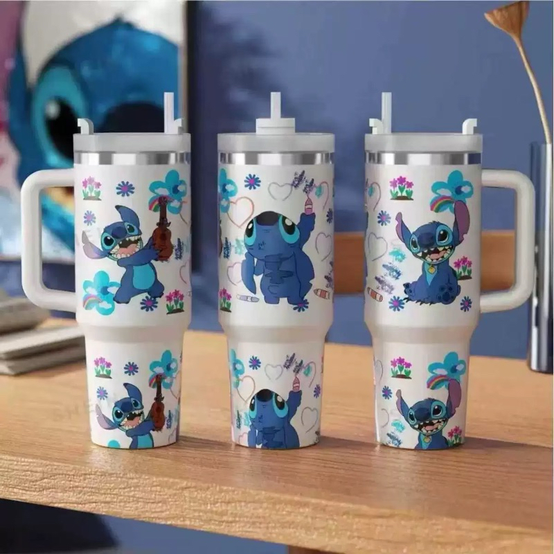 Copo Garrafa Térmica 1200ml Stitch Disney Inoxidável com Tampa e Canudo Design Exclusivo