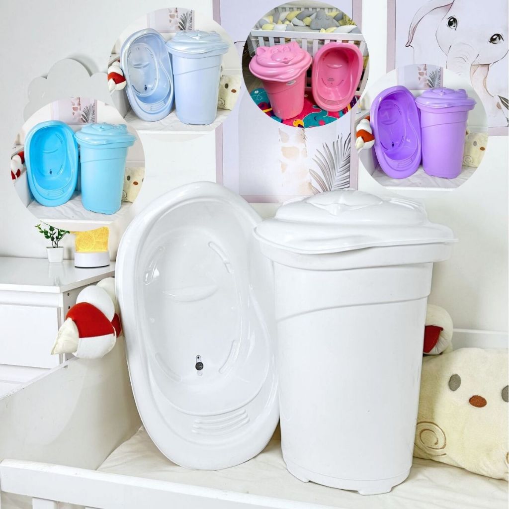 Conjunto quarto e banheiro do Bebê- Banheira 22l e cesto 36l Plastbaby