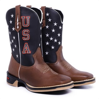Texana Jumper Masculina Bota Country Bordado Usa Bandeira Americana Texanas Bico Quadrado Cano Medio