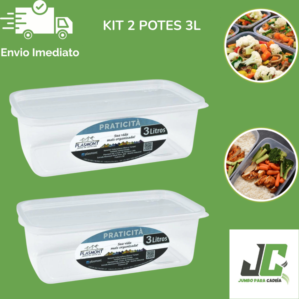 Kit com 2 Potes Transparentes Herméticos de 3L Para Armazenar Alimentos Permitido CDP/Penitenciária em Oferta na Shopee