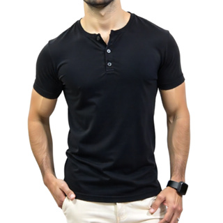 Camiseta Henley Manga Curta Algodão Botao Gola Padre em Oferta na Shopee