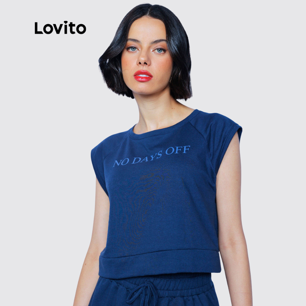 Lovito Regata Moletinho com Estampa de Letras Casual Feminina LB880BRL910 em Oferta na Shopee