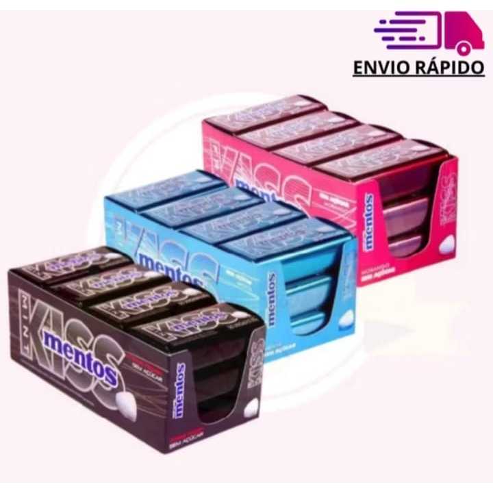 Kit Bala Mentos Pastilhas  Kiss lata 35gr Com 3 unidades Mint, Morango e Menta Forte sem açucar