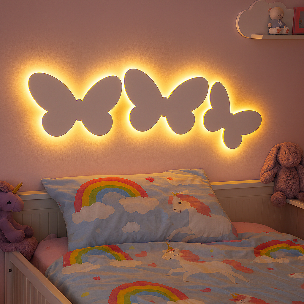 Luminária Infantil Borboletas LED Parede Quarto Menina Decorativo e Aconchegante
