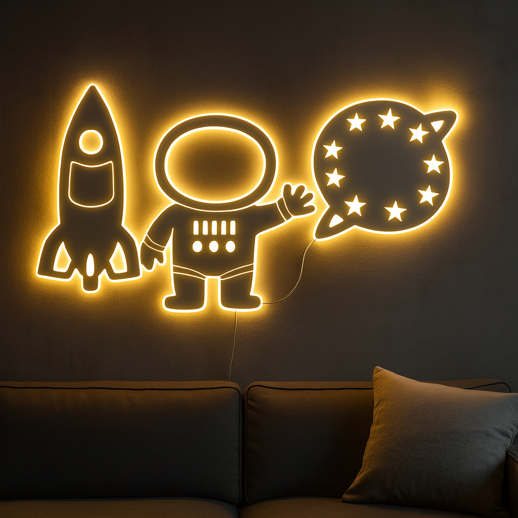 KIT 3 Luminárias LED Infantil Astronauta e Foguete MDF Decorativo