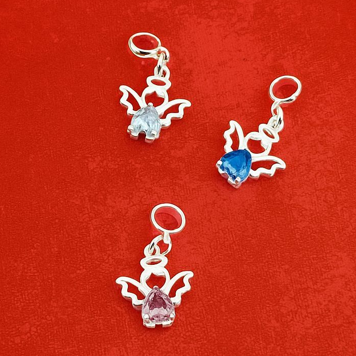 Pingente Berloque p/ Pulseira Filho Filha Anjo Zircônia Anjinho Barriguinha Banhado Prata 925