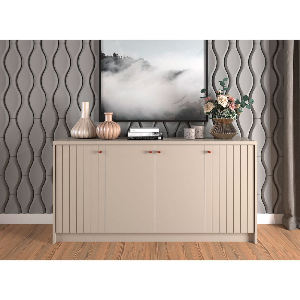 Buffet Balcão Lia 4 Portas Aparador de Sala Estar Prateleiras 100% em MDF