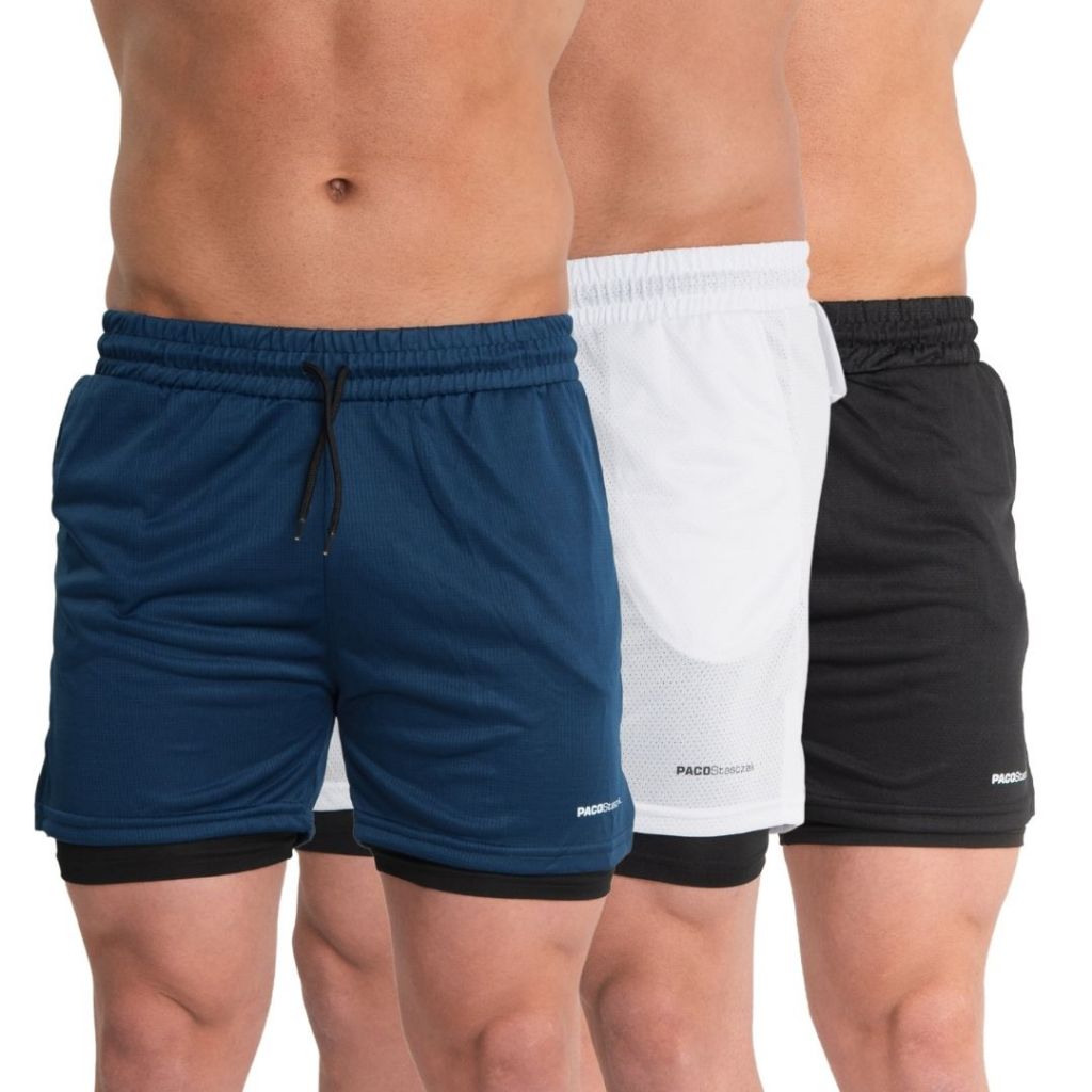 Kit 3 Shorts Esportivos 2em1 Academia Masculino Corrida Bolso Oculto Pra Celular