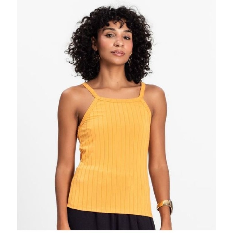 Blusa Regata Feminina Canelada Infinita Cor-Amarelo-Rovitex