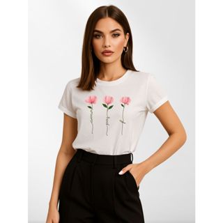 Blusa Feminina T-Shirt Manga Curta Gola Redonda Malha 100% Algodão (7) em Oferta na Shopee