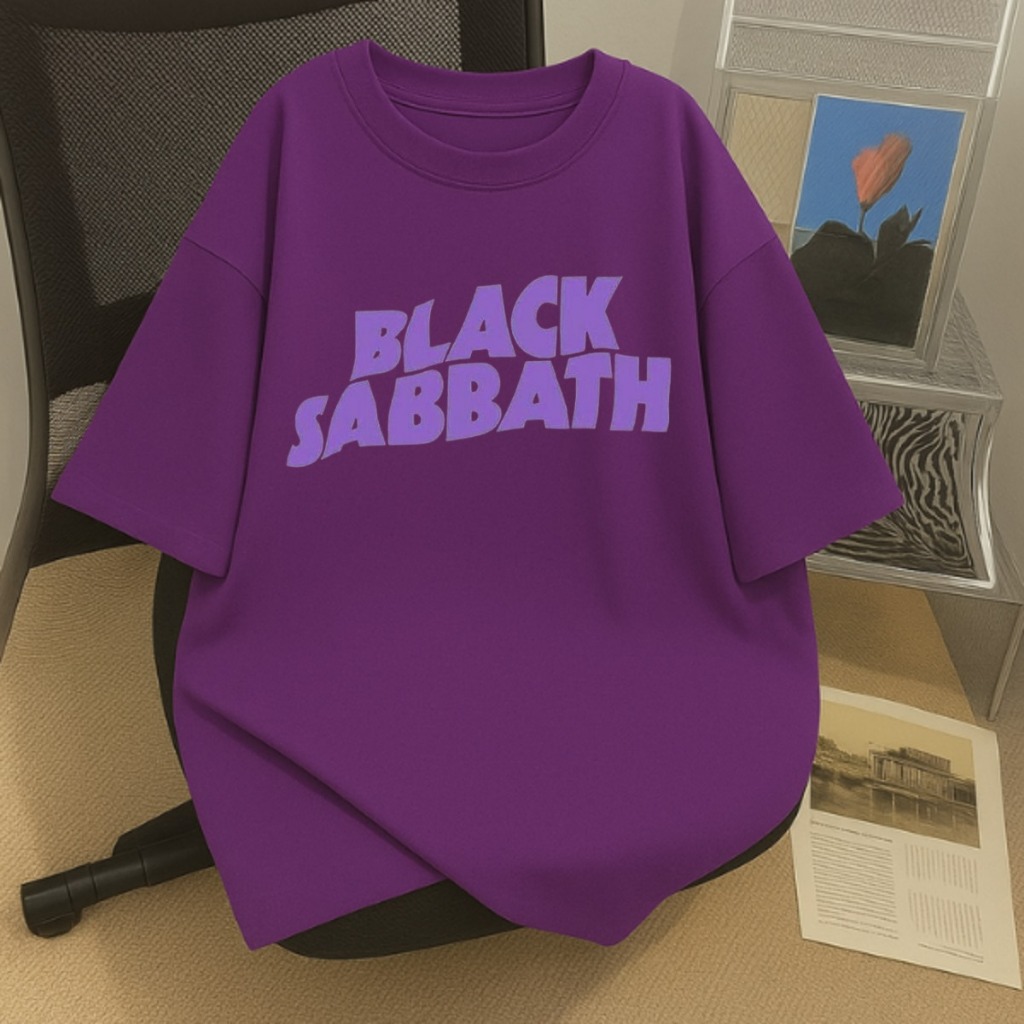 Camiseta Algodão 100% Casual Básica Diário Estampada Logo Roxa Black Sabbath Banda Rock Clássicos Camisa Musica Estilo