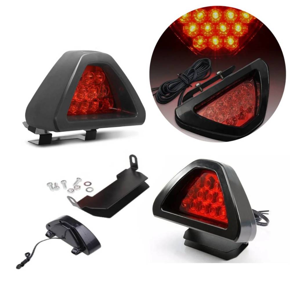 Break Light Triângulo Universal 12 LEDs Vermelho com Flash Strobo Anti-Colisão 12V